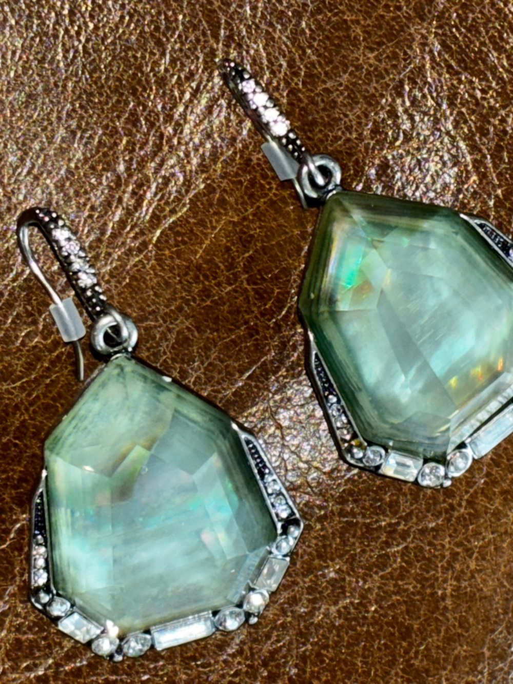 Chloe + Isabel Green Statement Drop Earrings Crystal Accents NWT - Picture 7 of 7